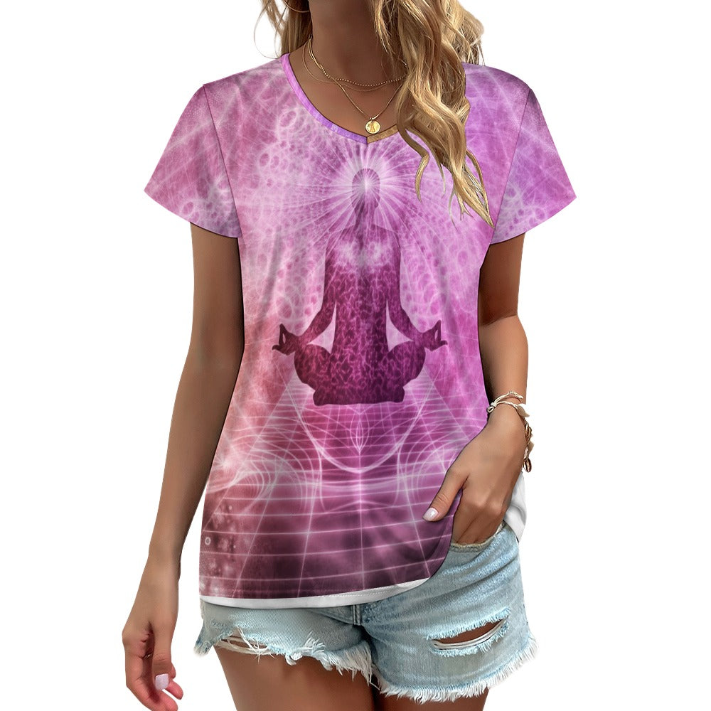 V-neck short sleeve  Sprituel Meditation Design T-shirt