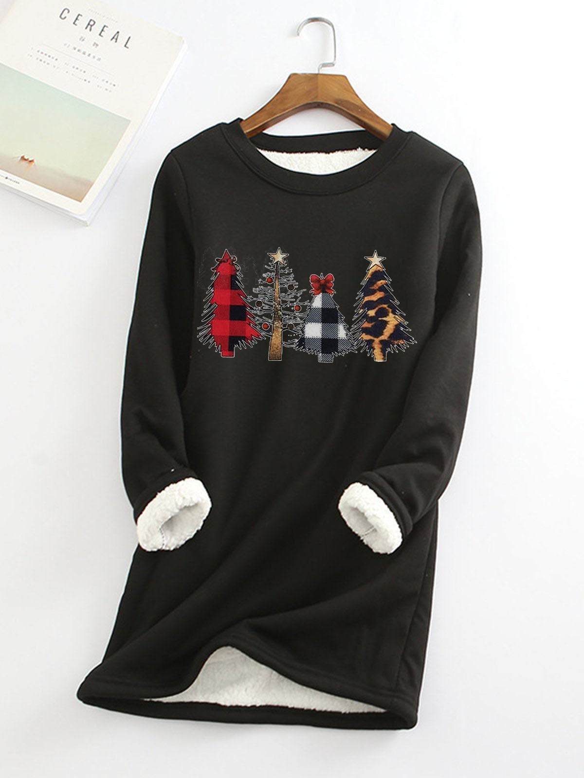 Ladies cute plus velvet Christmas Sweatshirt with 4 different Christmas tree designs