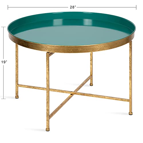 Kate and Laurel Celia Glamorous Folding Metal Table for Storage and Display, 28.25x28.25x19, Teal/Gold