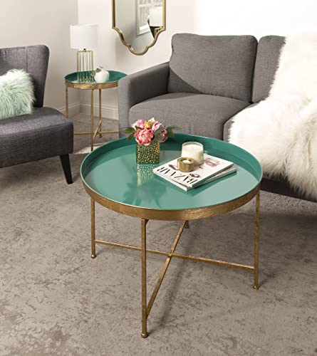 Kate and Laurel Celia Glamorous Folding Metal Table for Storage and Display, 28.25x28.25x19, Teal/Gold