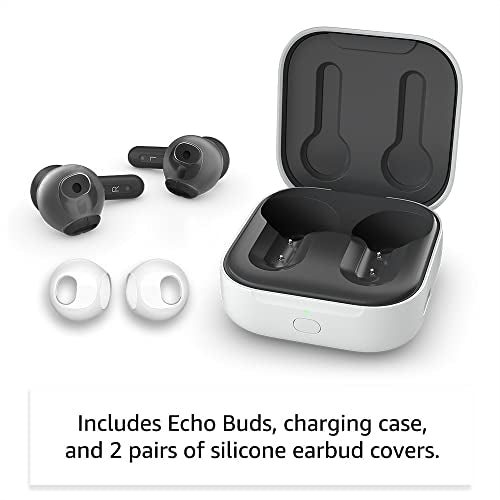 Echo Buds (2023 Release) | True Wireless Bluetooth 5.2 Earbuds with Alexa, audio personalization, multipoint, 20H battery with charging case, fast charging, sweat resistant | Black