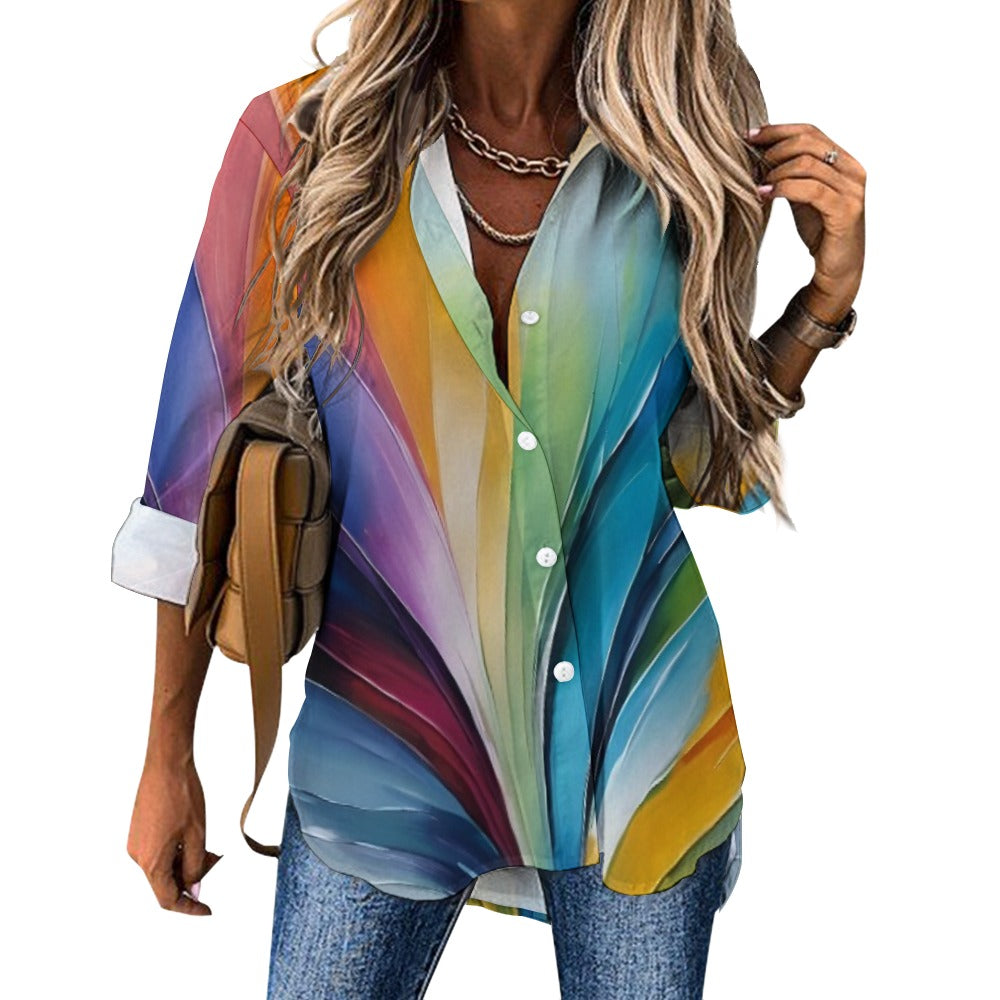 Spring Vibrancy - Irregular hem summer shirt with long sleeves in rainbow colours