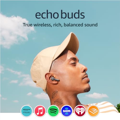 Echo Buds (2023 Release) | True Wireless Bluetooth 5.2 Earbuds with Alexa, audio personalization, multipoint, 20H battery with charging case, fast charging, sweat resistant | Black