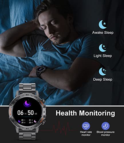 Military Smart Watch for Men(Answer/Dial Calls),100 Sports Modes, 5ATM Waterproof Fitness Watch with Heart Rate/SpO2/Blood Pressure for Android and iOS,1.39''HD DIY Screen Smart Watch