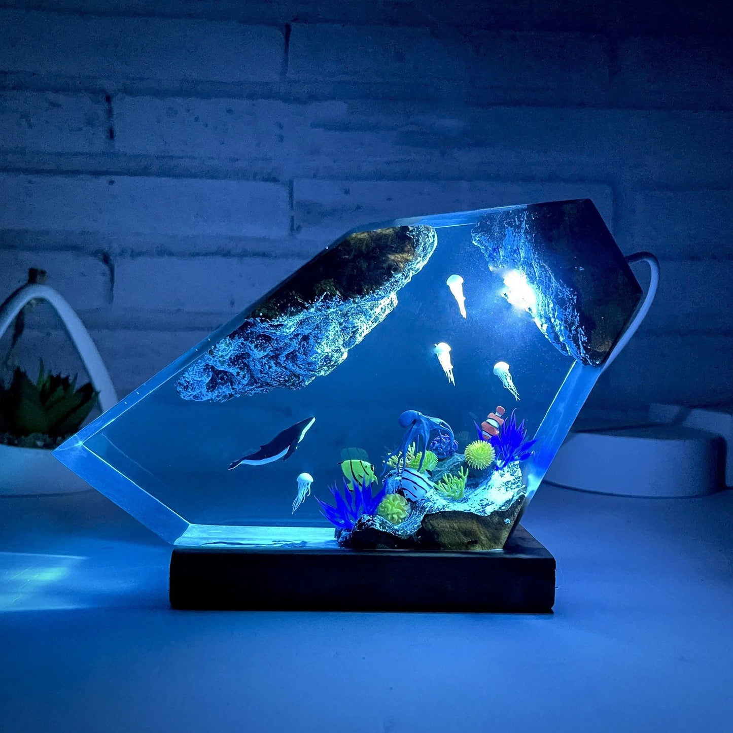 Humpback Whale And Jellyfish Resin Night Light