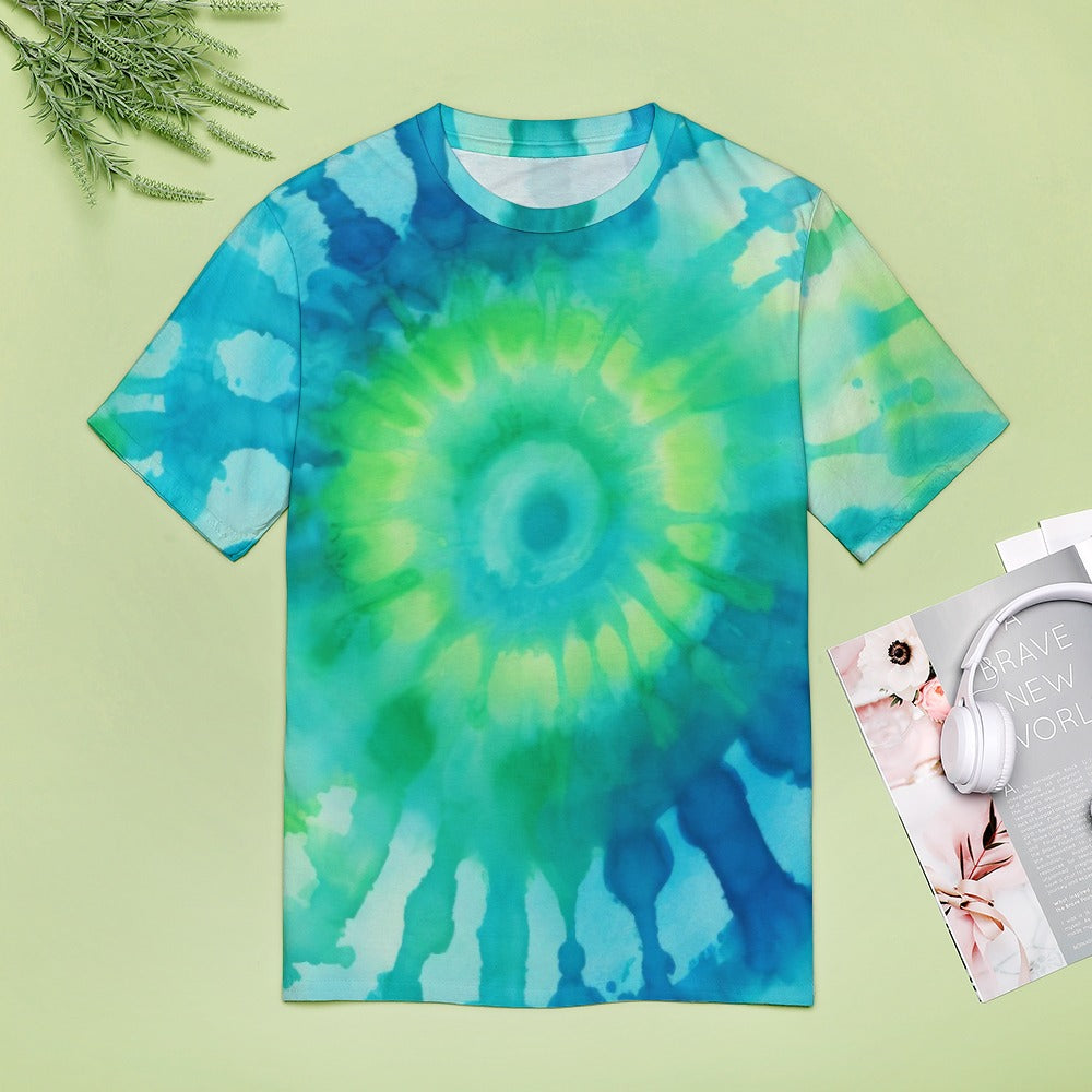 Women's Fully Print T-Shirt Blue and Green Tie-Dye