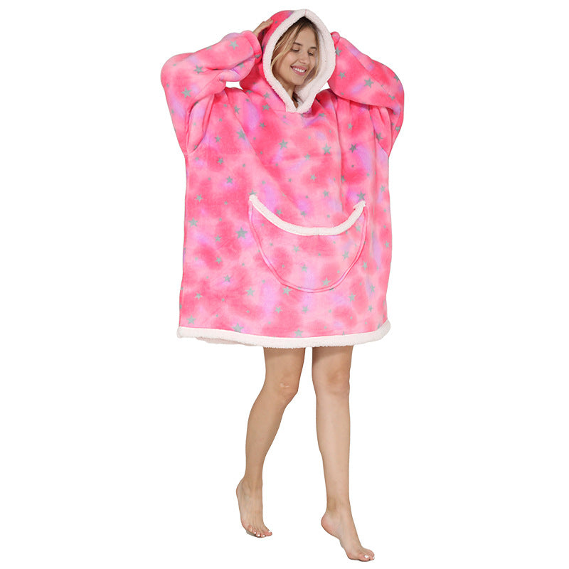 Lazy Blanket Composite Lamb Fleece Pullover Flannel Sweater Blanket Hooded Lazy Clothes Outdoor Warm Pajamas