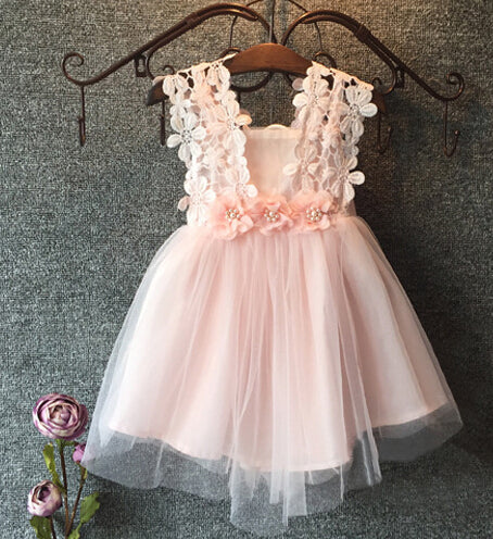 Elegant Baby Girl Princess Party Dress - Pearl Lace Tulle Flower Gown