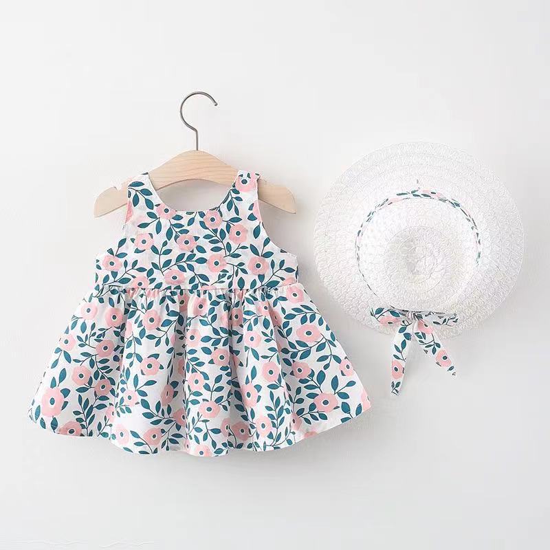 Summer New Korean Style Suspender Dress Girl Baby Print Bow Princess Dress