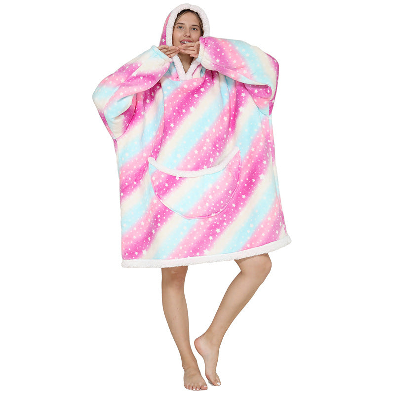 Lazy Blanket Composite Lamb Fleece Pullover Flannel Sweater Blanket Hooded Lazy Clothes Outdoor Warm Pajamas