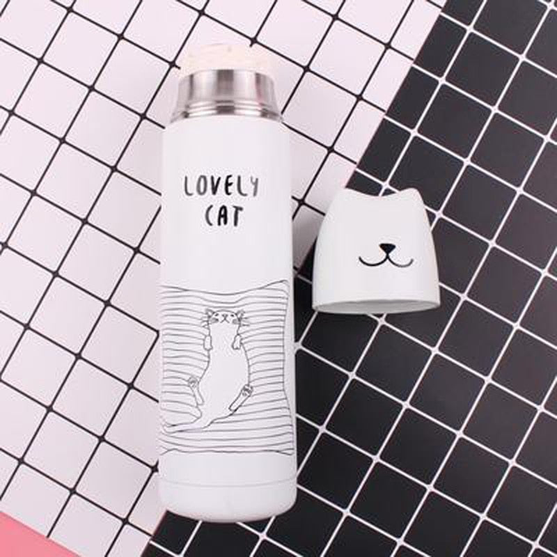 Cute Thermos Cat Vacuum Thermal Mug Flasks Thermos 500ml Student Lovers Thermos Stainless Steel Coffee Bottle Drink Travel Gift