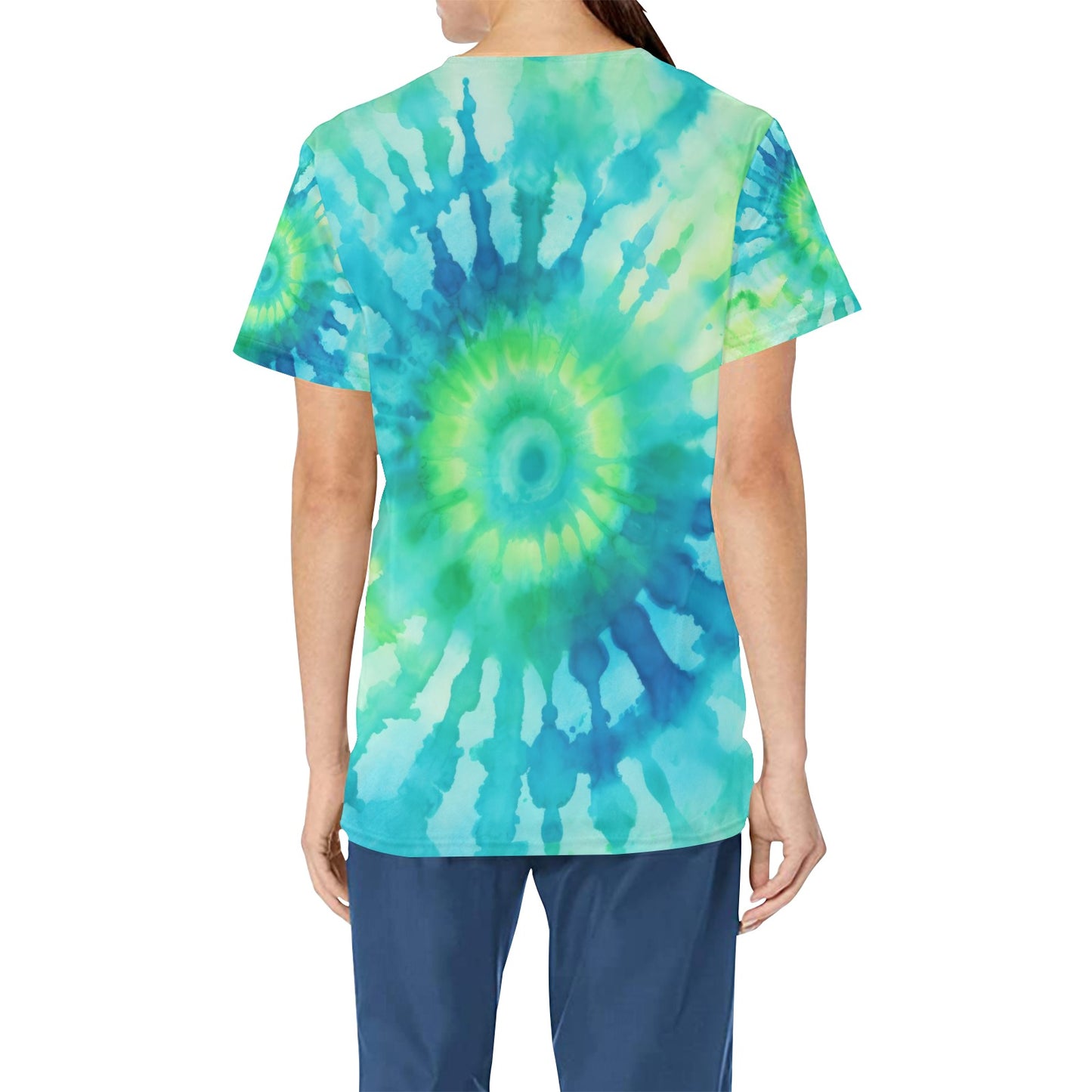 All Over Print Tie-Dye T-Shirt in the Colours of the Sea.