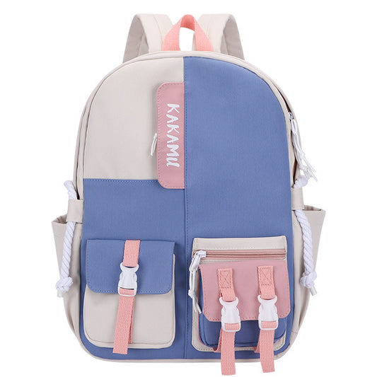 Contrasting color middle school student schoolbag ins large capacity backpack simple color matching travel bag