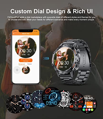 Military Smart Watch for Men(Answer/Dial Calls),100 Sports Modes, 5ATM Waterproof Fitness Watch with Heart Rate/SpO2/Blood Pressure for Android and iOS,1.39''HD DIY Screen Smart Watch