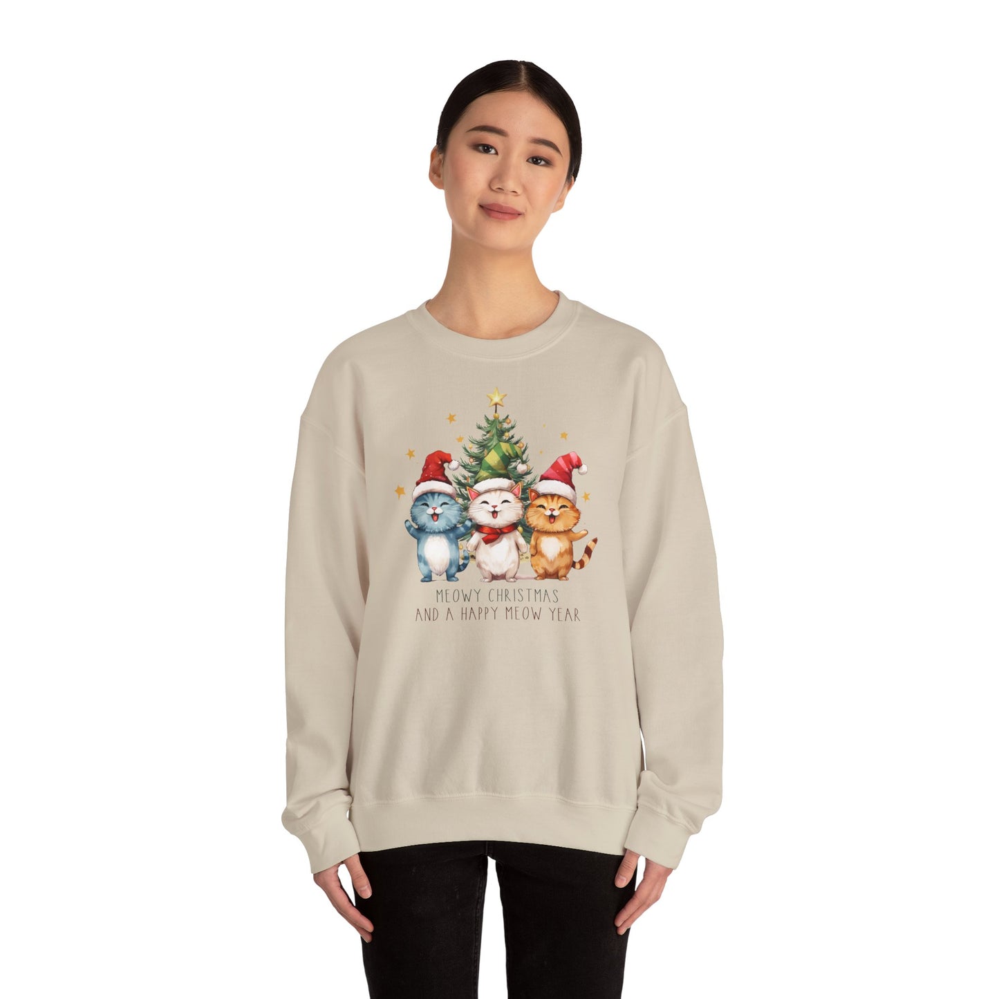 A Meowy Christmas and a Happy Meowy Year Unisex Heavy Blend™ Crewneck Cat Lover Sweatshirt