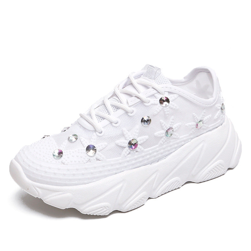 Mesh Rhinestone Muffin Platform Sneakers