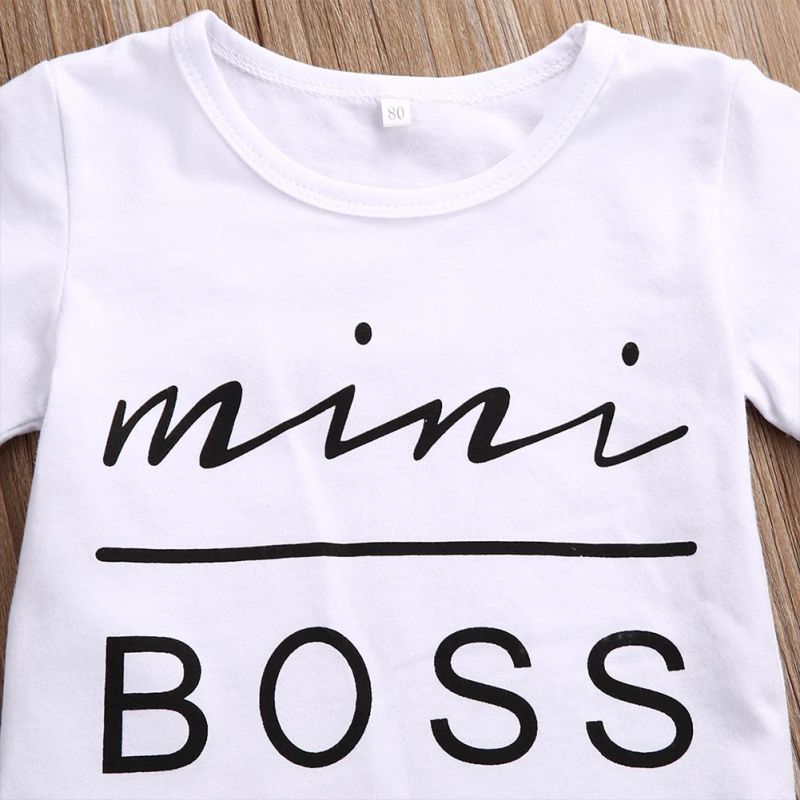 2PCS Toddler Kids Girl Clothes Set Summer Short Sleeve Mini Boss T-shirt Tops + Leather Skirt Outfit Child Suit New