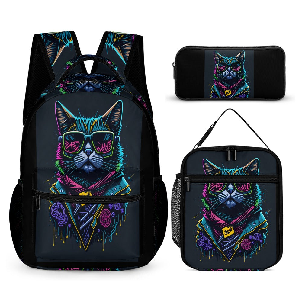 Backpack Cool Cyber Cat Three piece set combination