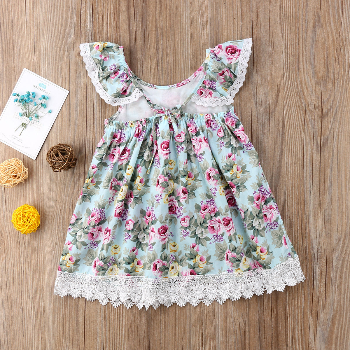 Girls Summer Flying Sleeve Off-shoulder Broken Flowers Print Lace Dress Children's Clothing