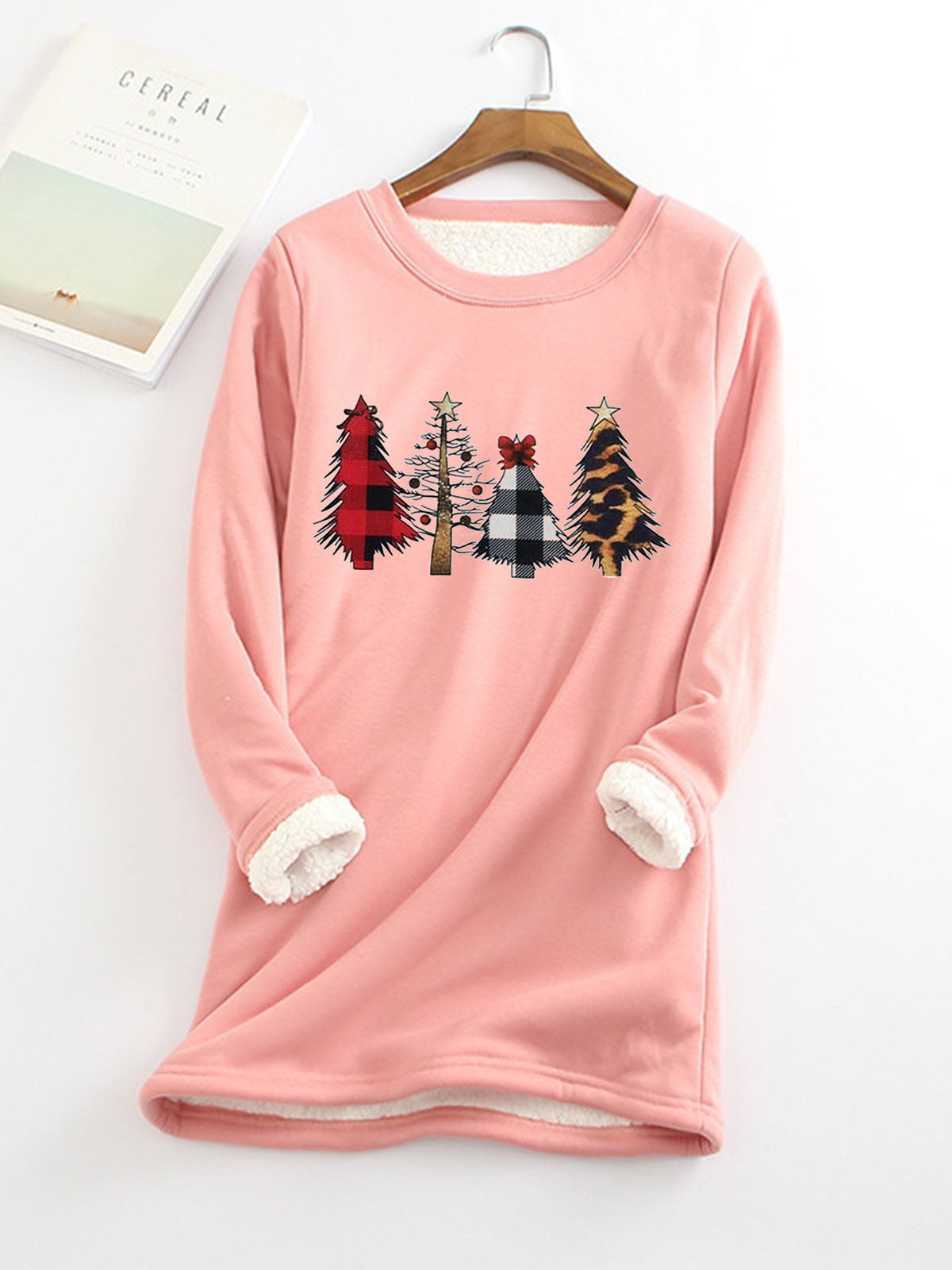 Ladies cute plus velvet Christmas Sweatshirt with 4 different Christmas tree designs