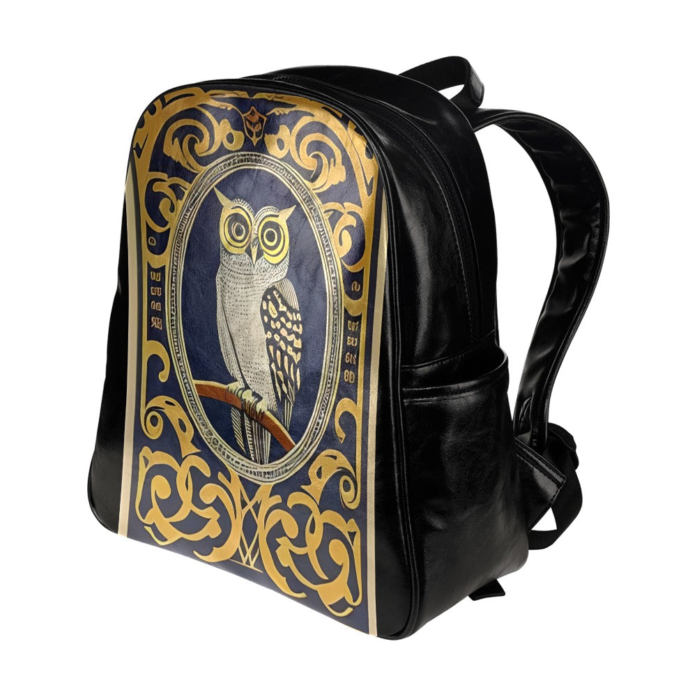 Golden Owl Elegance: Chic Multi-Pocket PU Leather Backpack for the Young and Adventurous