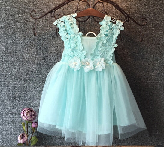 Elegant Baby Girl Princess Party Dress - Pearl Lace Tulle Flower Gown