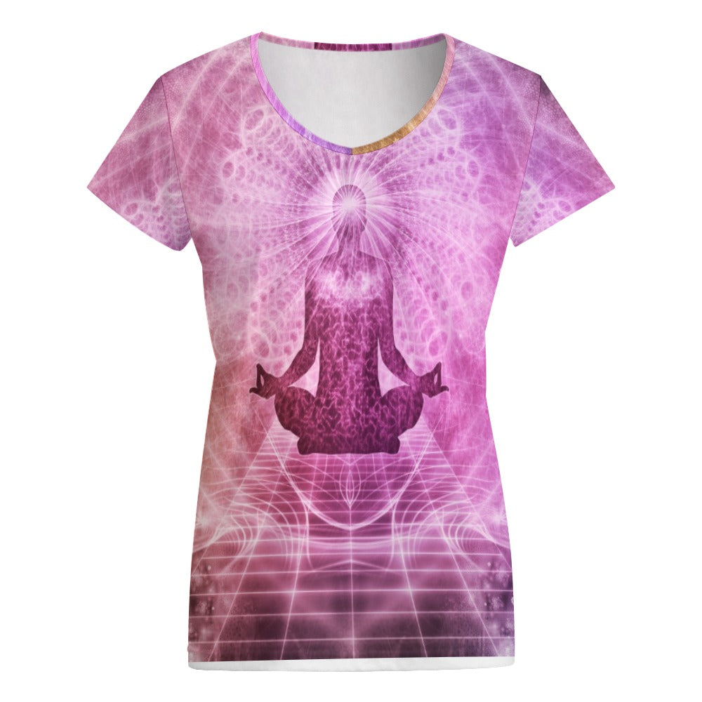 V-neck short sleeve  Sprituel Meditation Design T-shirt