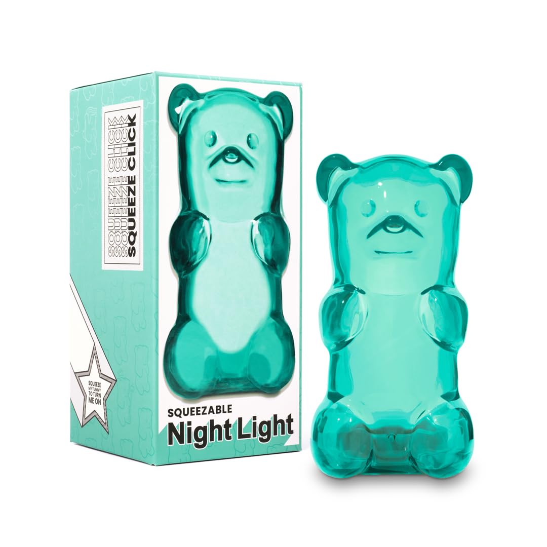 Gummygoods Squeezable Gummy Bear Night Light - Rechargeable, Portable, Squishy Lamp, 60-Min Sleep Timer - Ideal for Kids, Baby Nursery, Adults and Dorm Rooms (Aquaberry)