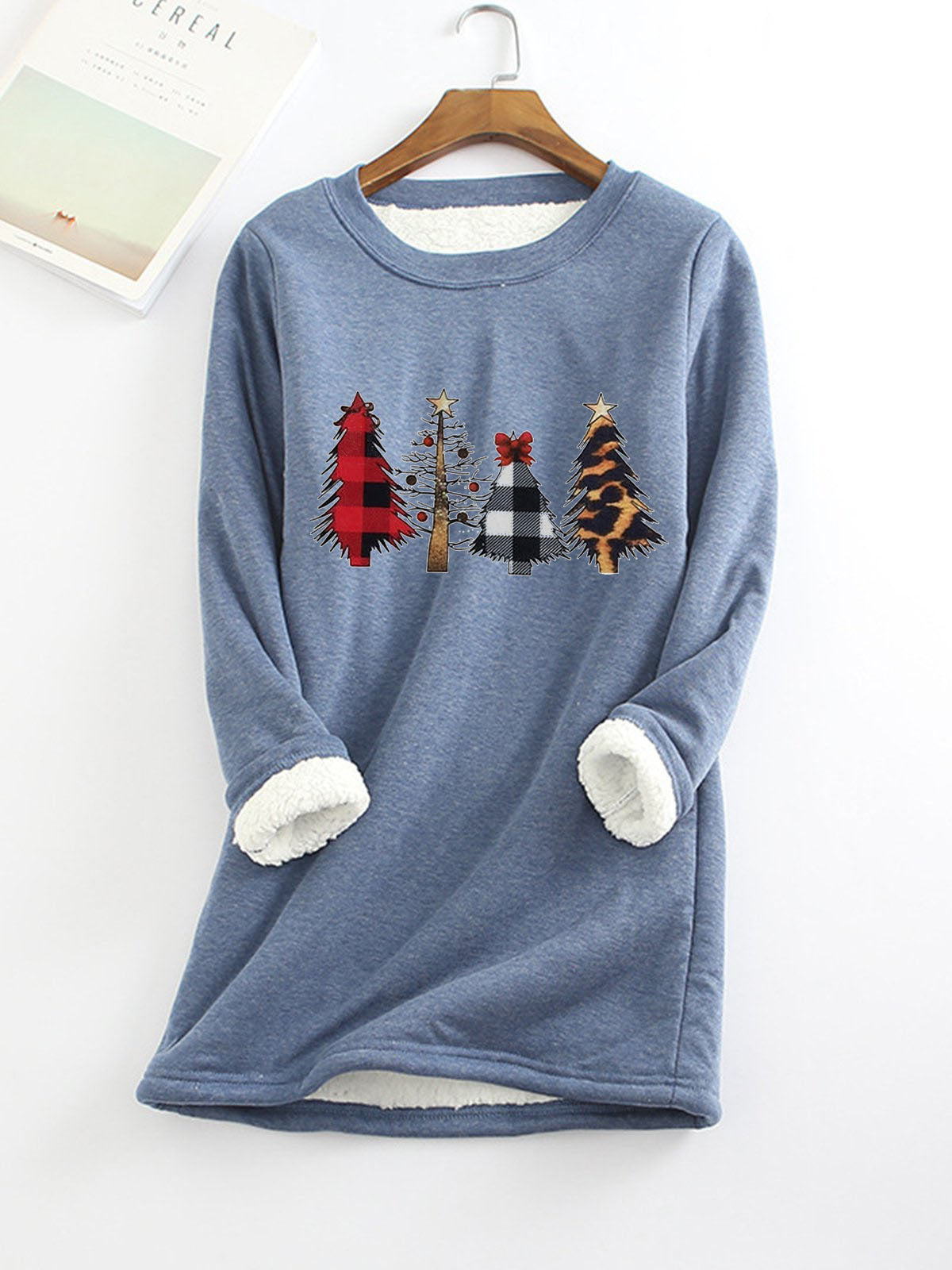 Ladies cute plus velvet Christmas Sweatshirt with 4 different Christmas tree designs