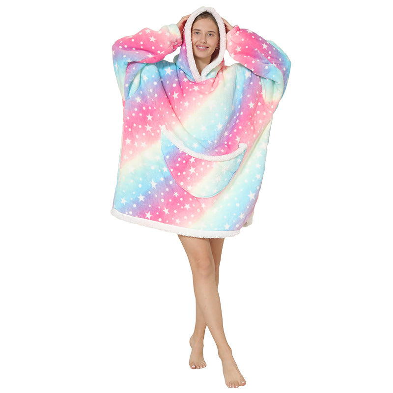 Lazy Blanket Composite Lamb Fleece Pullover Flannel Sweater Blanket Hooded Lazy Clothes Outdoor Warm Pajamas