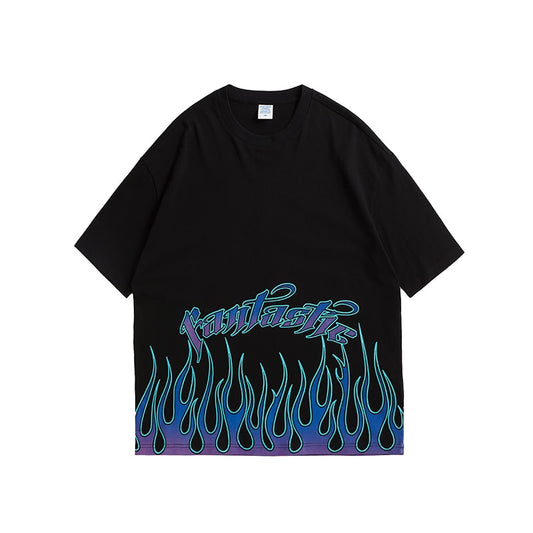 IIgnite Your Style: INFLATION Men's Flame Print Oversized T-Shirts