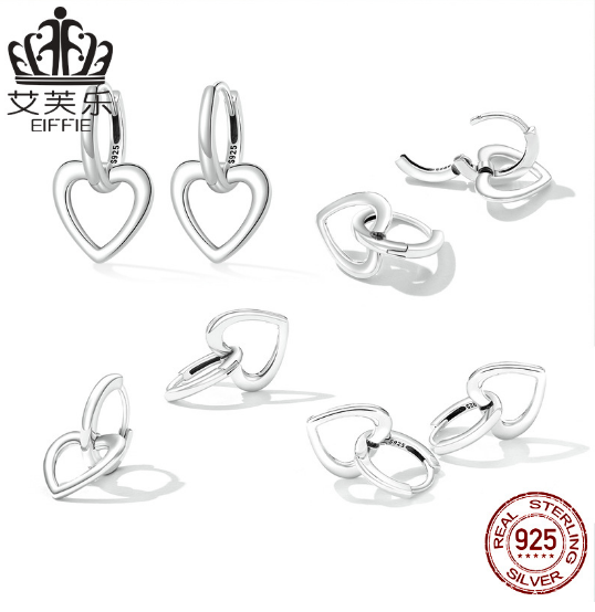 Chic Avelle Original S925 Sterling Silver Love Ear Buckles - Fashionable Hollow Heart-Shaped Ear Studs for All Occasions