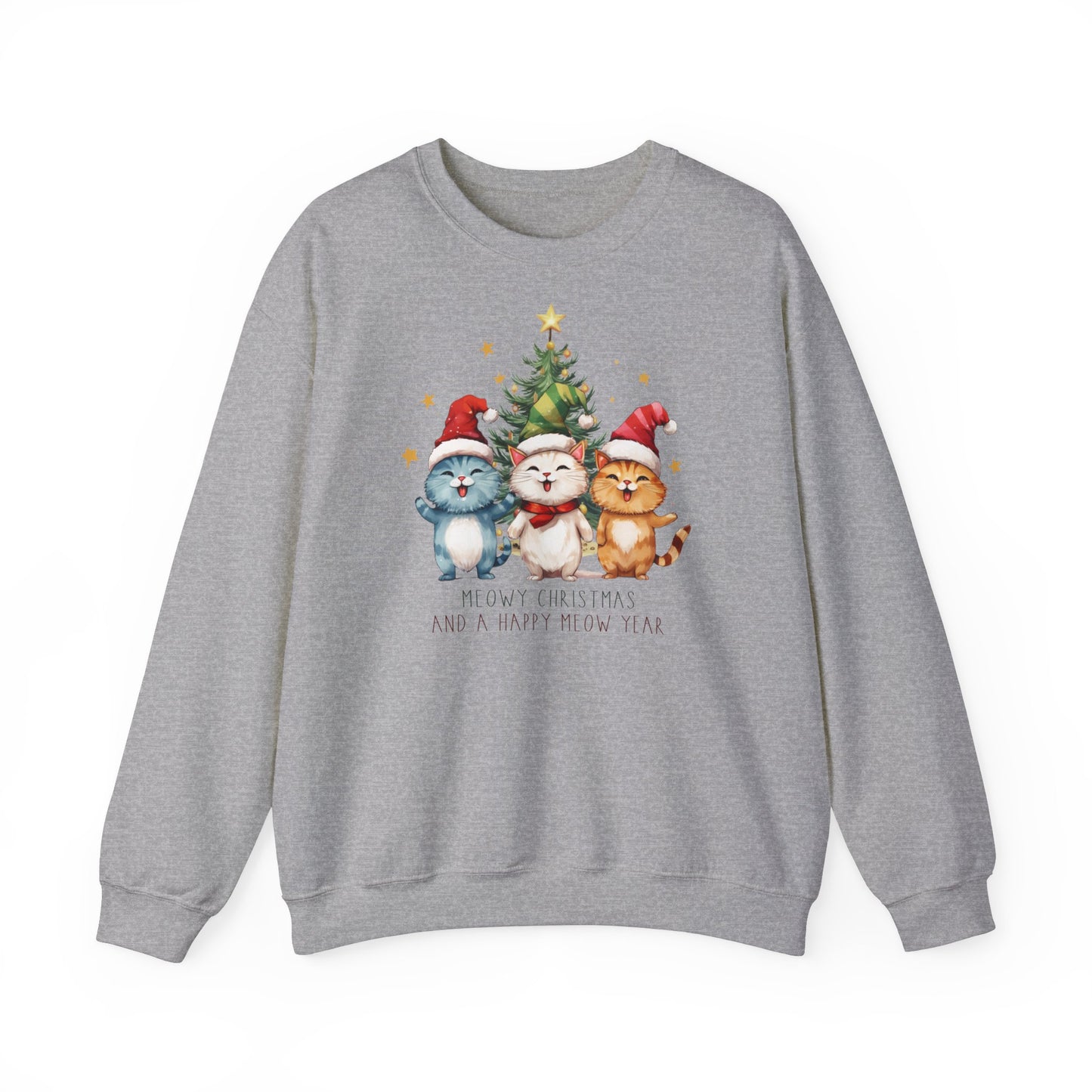 A Meowy Christmas and a Happy Meowy Year Unisex Heavy Blend™ Crewneck Cat Lover Sweatshirt