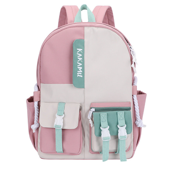 Contrasting color middle school student schoolbag ins large capacity backpack simple color matching travel bag