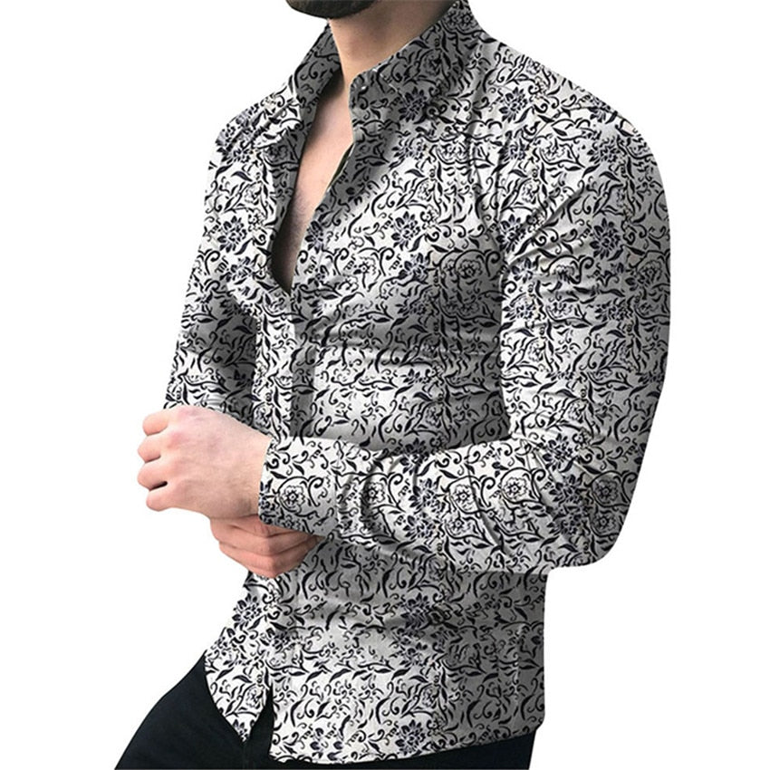 Men's Floral Hawaiian Shirt - Casual Long Sleeve Top for Summer and Autumn | Stylish Male Shirt Collection