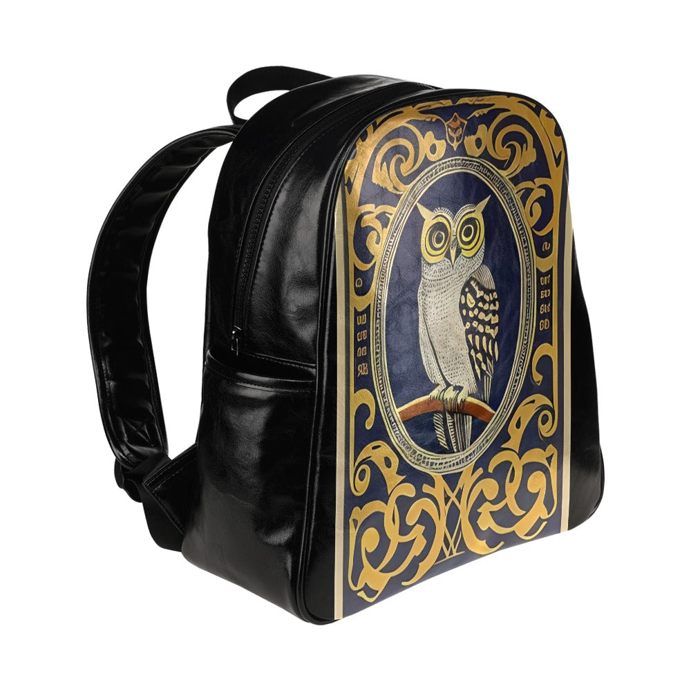 Golden Owl Elegance: Chic Multi-Pocket PU Leather Backpack for the Young and Adventurous