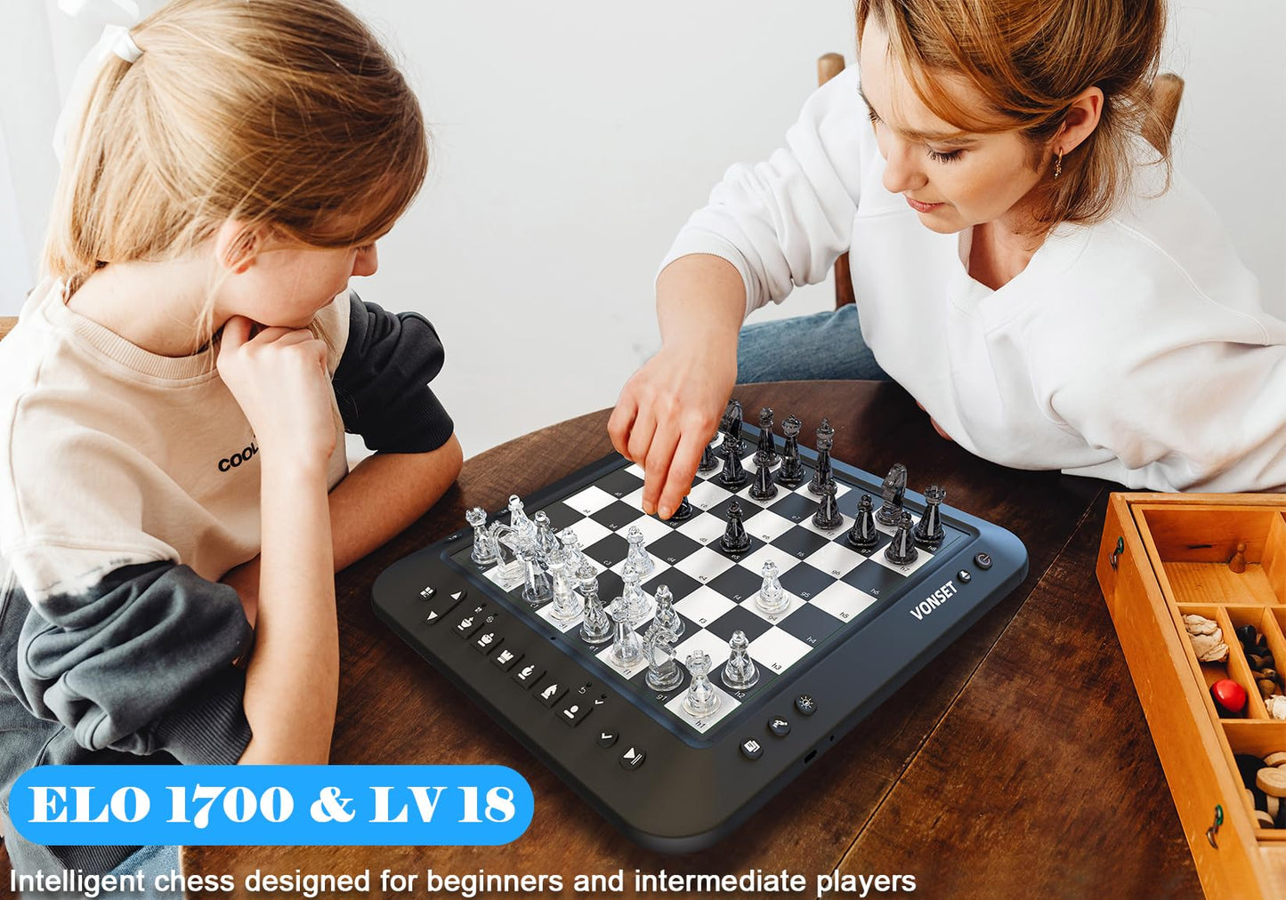 Vonset P6 Computer Chess Game Talking Smart Chess Board Electronic Chess Set Magnetic Chess Computer with LED for Beginners Electronic Chess Board for Kids & Adults Learn Chess