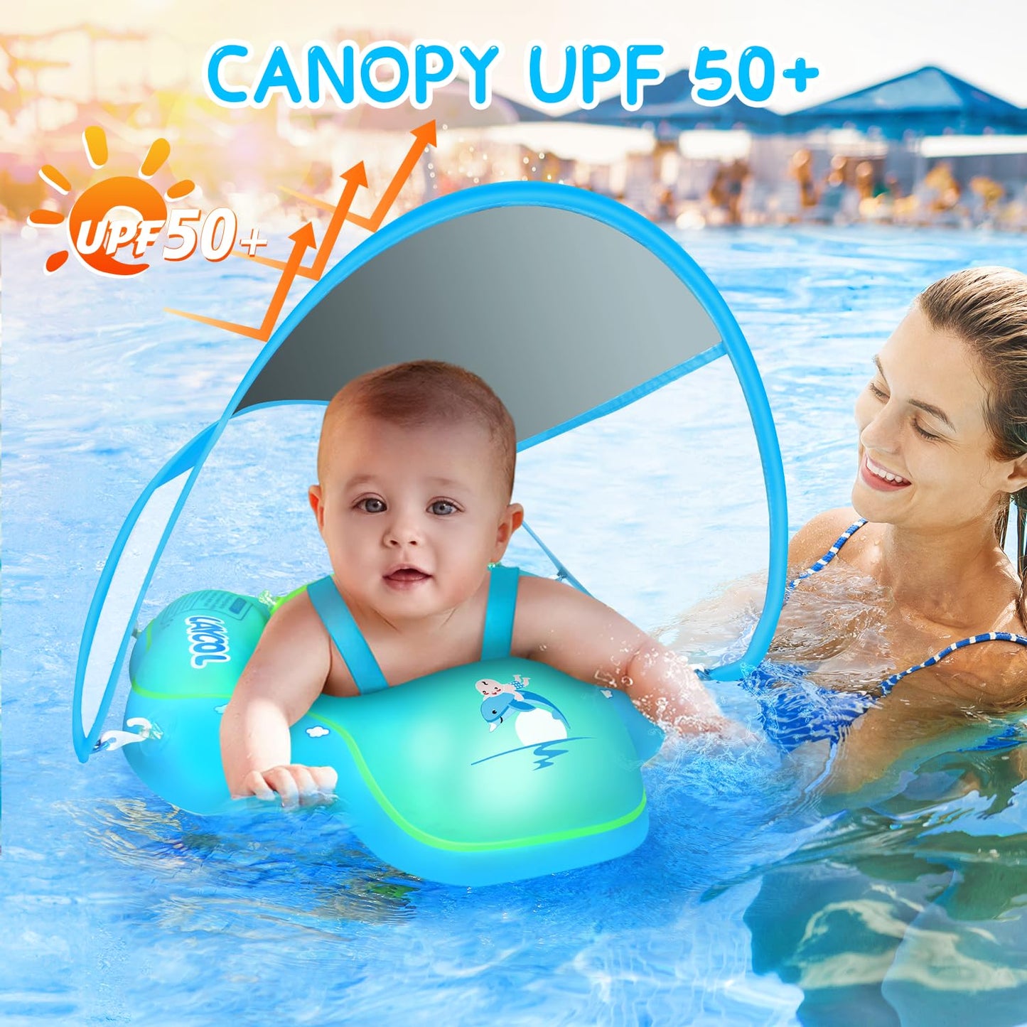 LAYCOL Baby Swimming Float with UPF50+ Sun Canopy Baby Floats for Pool No Flip Overbaby Pool for Baby Age of 3-36 Months (Blue, L)