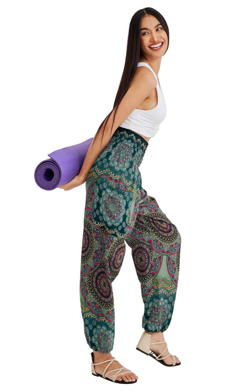 Joob Joob Boho Pants for Women - Hippie Harem Pants Women - Womens Yoga Pants – Comfy Bohemian Flowy Hippie Clothes - Green Medium