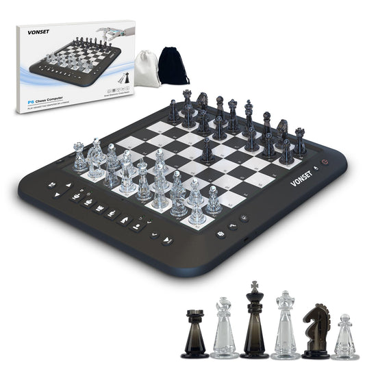 Vonset P6 Computer Chess Game Talking Smart Chess Board Electronic Chess Set Magnetic Chess Computer with LED for Beginners Electronic Chess Board for Kids & Adults Learn Chess