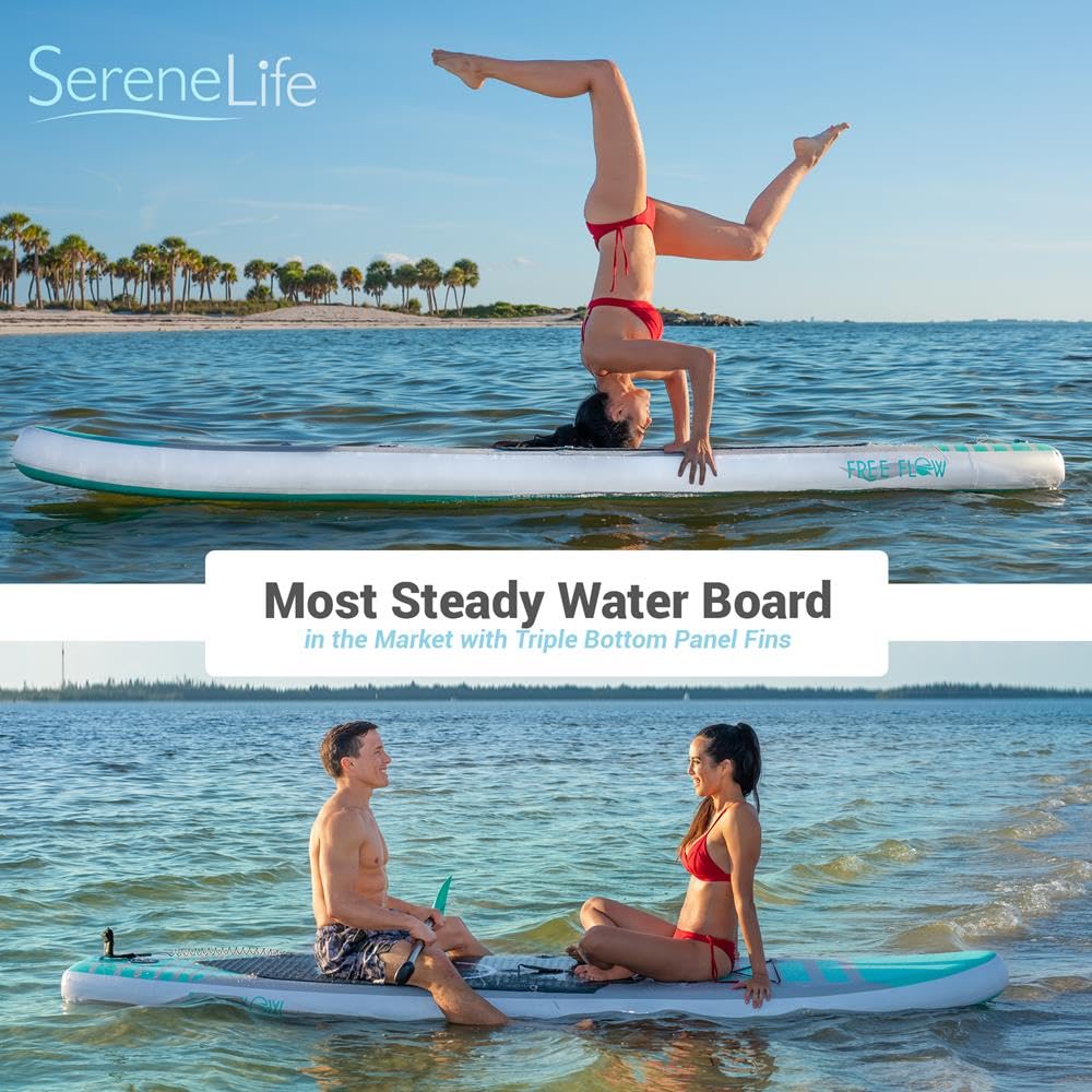 SereneLife Stand up Paddle Board Inflatable - Non-Slip SUP Paddle Board Paddle, Pump, Leash, and Accessories - Fun Water inflatable paddle board for Adults and Youth with Wide Stable Design