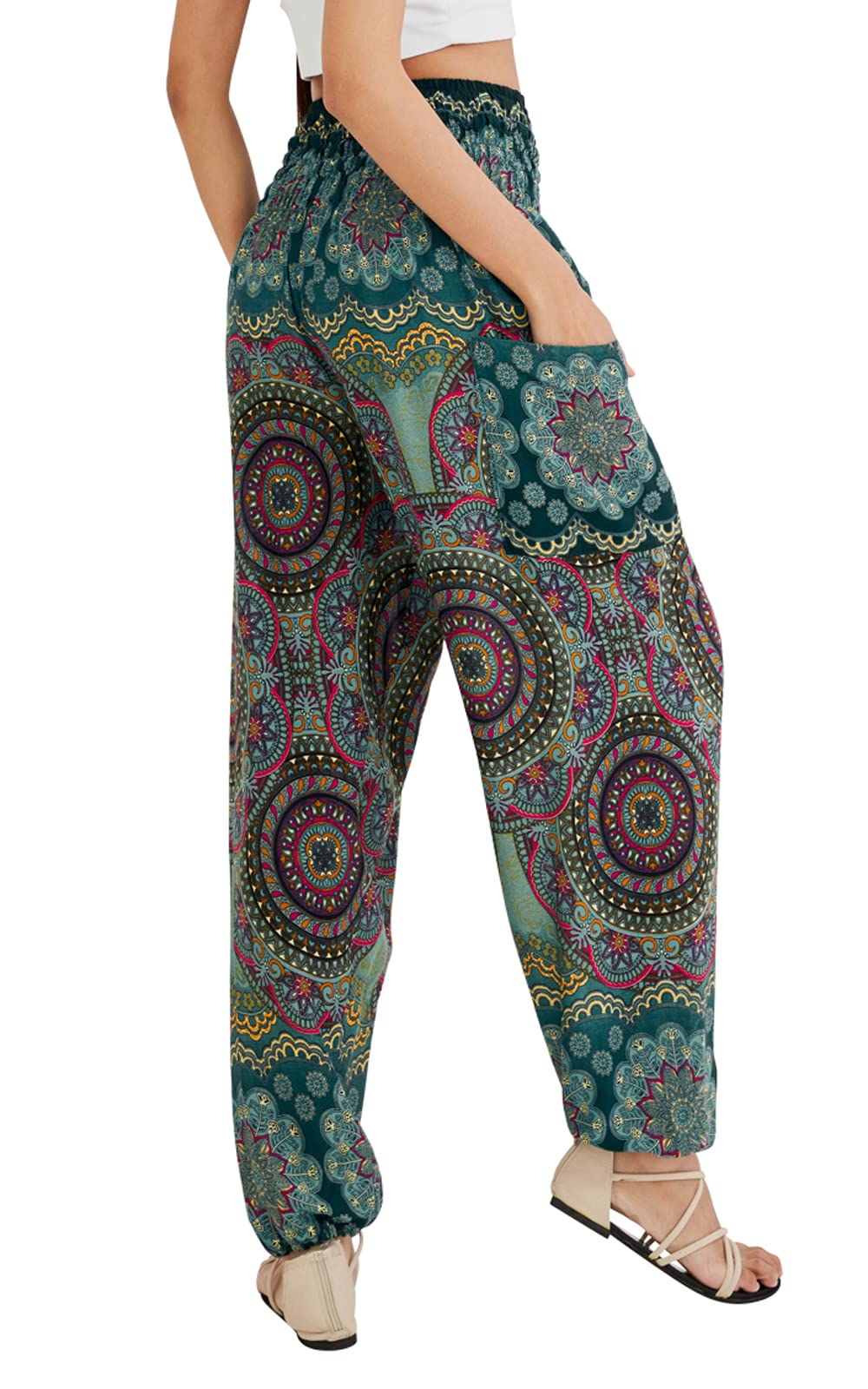 Joob Joob Boho Pants for Women - Hippie Harem Pants Women - Womens Yoga Pants – Comfy Bohemian Flowy Hippie Clothes - Green Medium