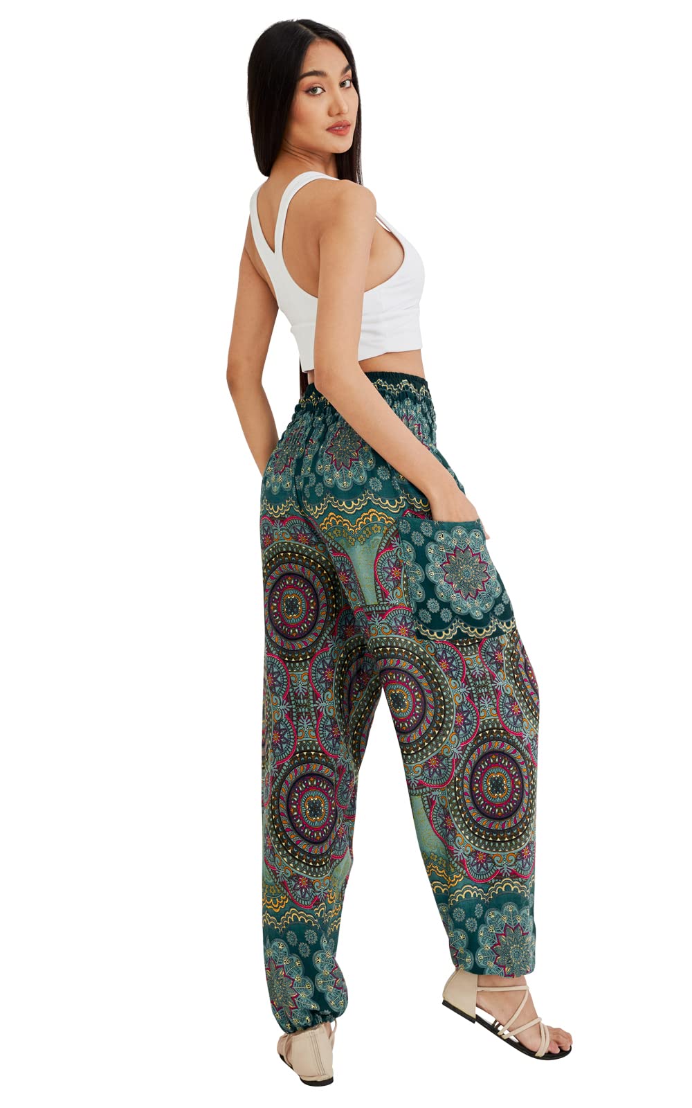 Joob Joob Boho Pants for Women - Hippie Harem Pants Women - Womens Yoga Pants – Comfy Bohemian Flowy Hippie Clothes - Green Medium