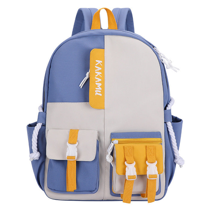 Contrasting color middle school student schoolbag ins large capacity backpack simple color matching travel bag