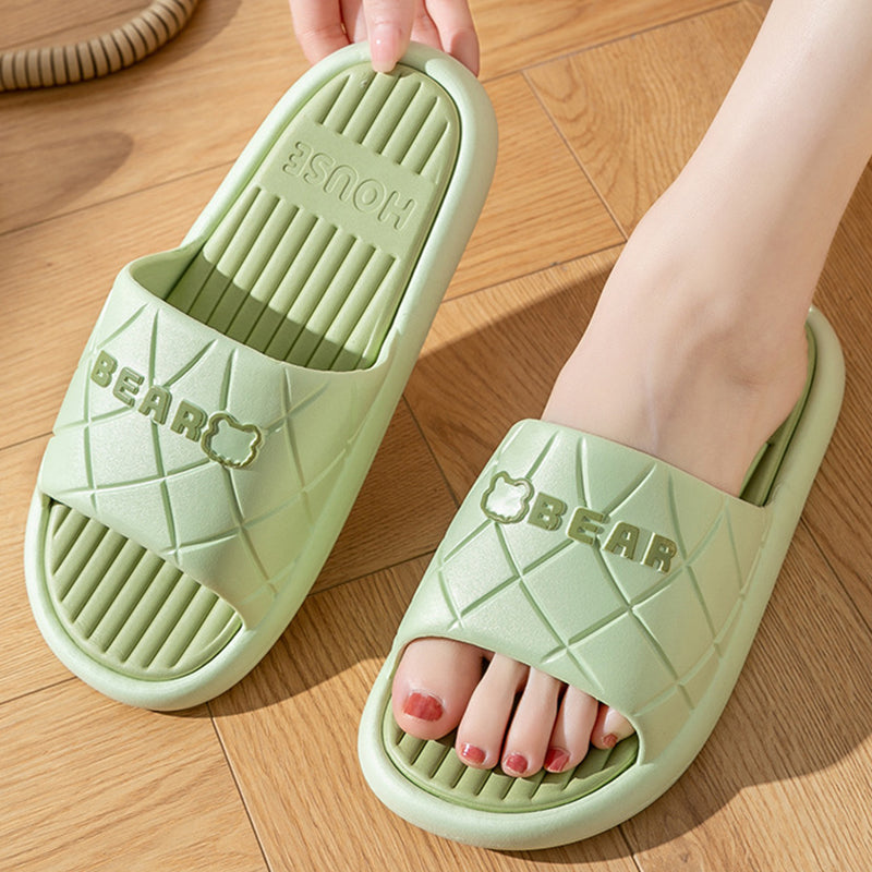 Bear House Shoes New Anti-slip Striped Lozenge Texture Design Slippers For Women Summer Indoor Floor Bathroom Shoes