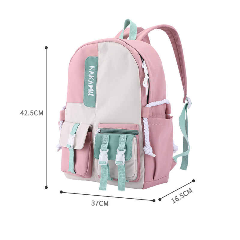 Contrasting color middle school student schoolbag ins large capacity backpack simple color matching travel bag