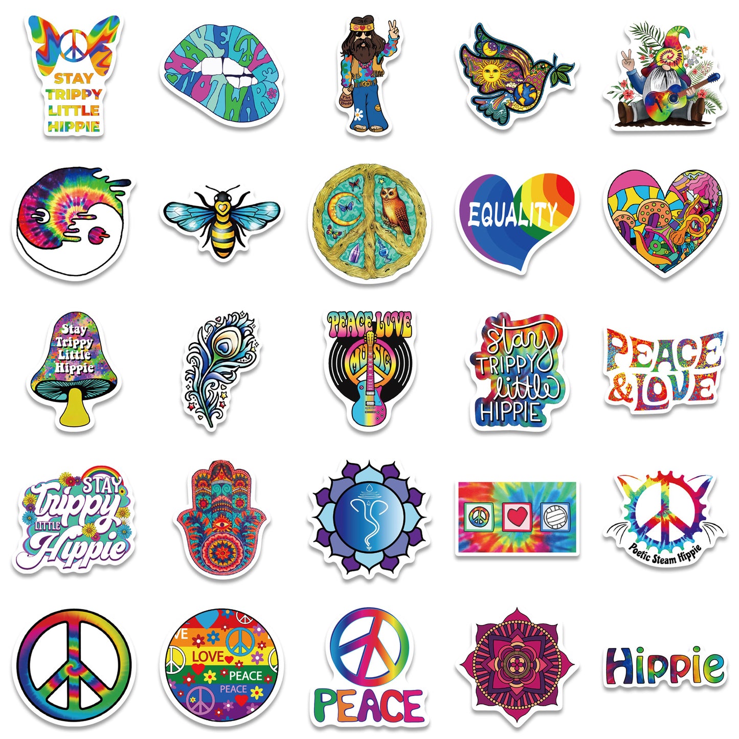 50 Cartoon Hippie Stickers Personalized Decoration Line