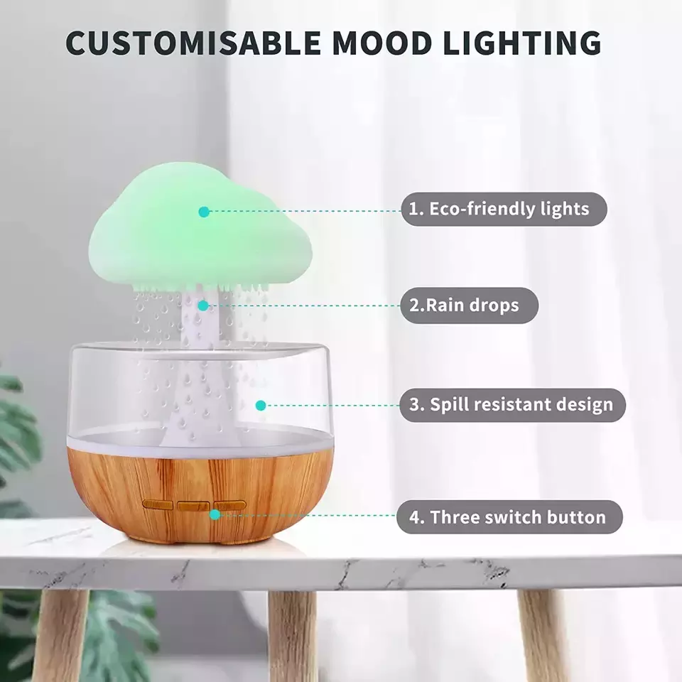 Wholesale Raining Cloud Aroma  Lamp Aromatherapy Essential Oil Diffuser Micro Humidifier Raining Cloud Night Light