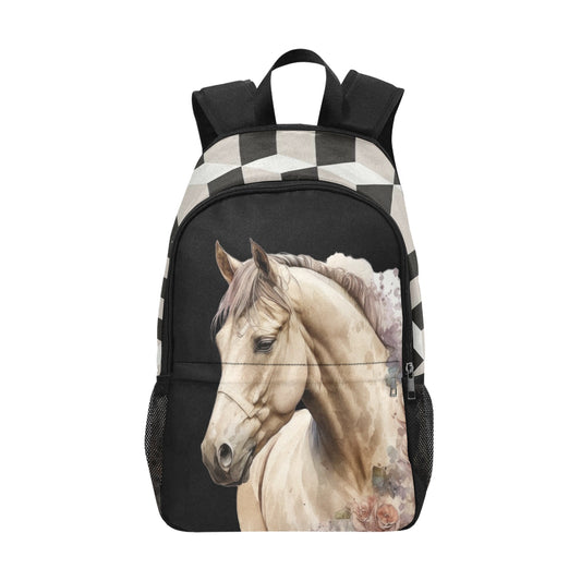 Horse Portrait Fabric Backpack with Side Mesh Pockets (1659)