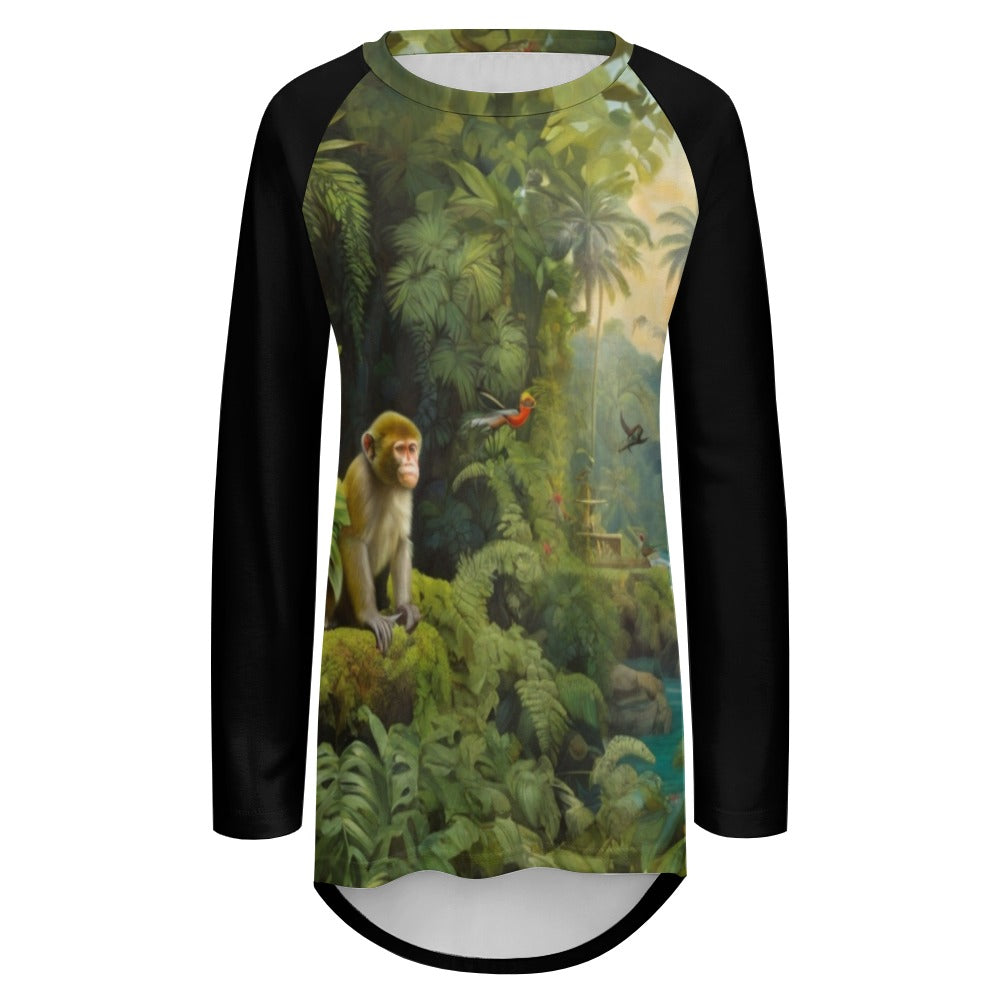 Jungle Fantasy: Long Sleeve Crew Neck T-Shirt with Exotic Design